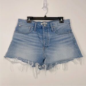 Madewell Relaxed Fit Hi Rise Denim Shorts. Destroyed Hem. Buttonfly. Size 30.
